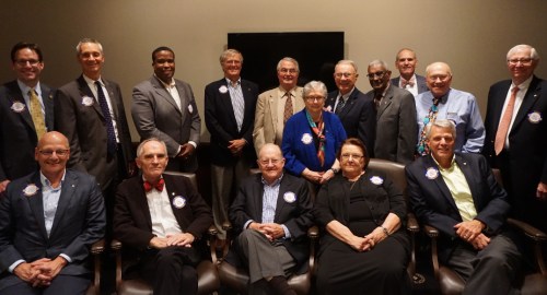 Front Left: Tim Stadelman, Tom Popp, Dick Olson, Melanie Ramey & Bob Dinndorf; Back Left: Bob Sorge, Paul Riehemann, Wes Sparkman, Dave Mollenhoff, Larry Smith, Ted Long, Perry Henderson, Rob Stroud, Jim Ruhly and Karl Wellensiek